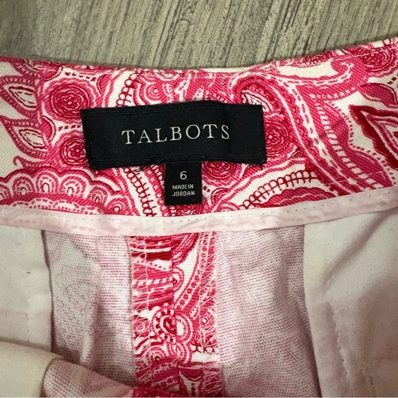 Talbots Pink White Paisley Chino Shorts Sz 6 Stretch Mid-Rise Preppy Nautical - Picture 2 of 6